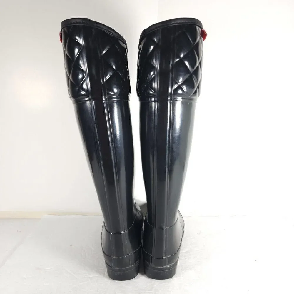 Hunter Women's Rigley US 7 EU 38 Quilted Glossy Tall Rubber Rain Boots